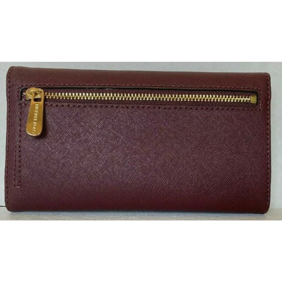 New Michael Kors Jet Set Travel Large Trifold Wallet Leather Merlot - Picture 2 of 5